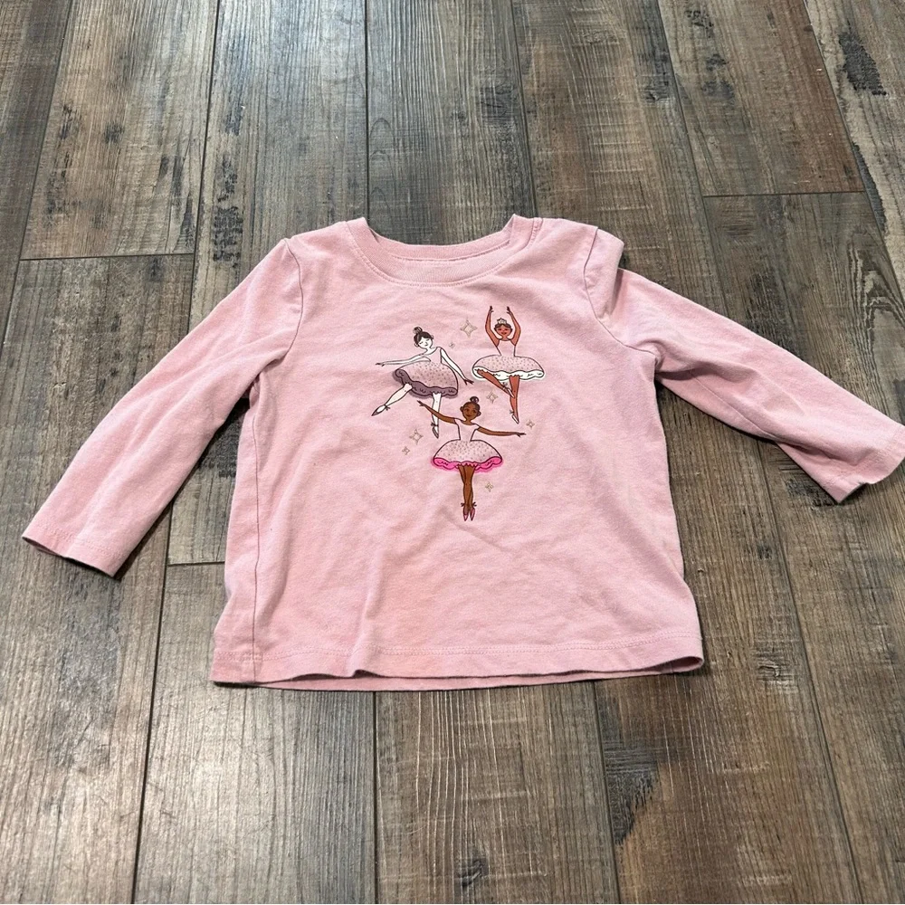 Twin Girls Cat & Jack Long Sleeve Dusty Pink Ballerina Graphic T-Shirt 18 Months